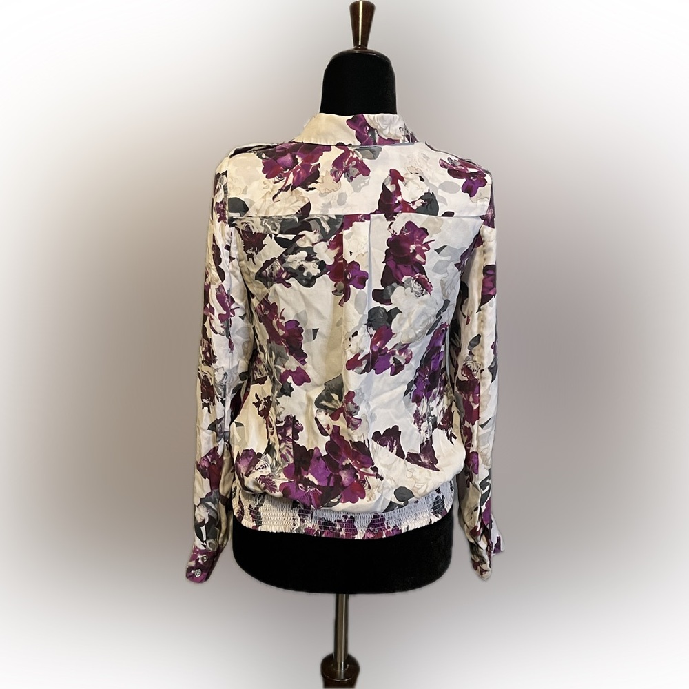 White House Black Market Long Sleeve Silk Floral Blouse size XS - Picture 4 of 12